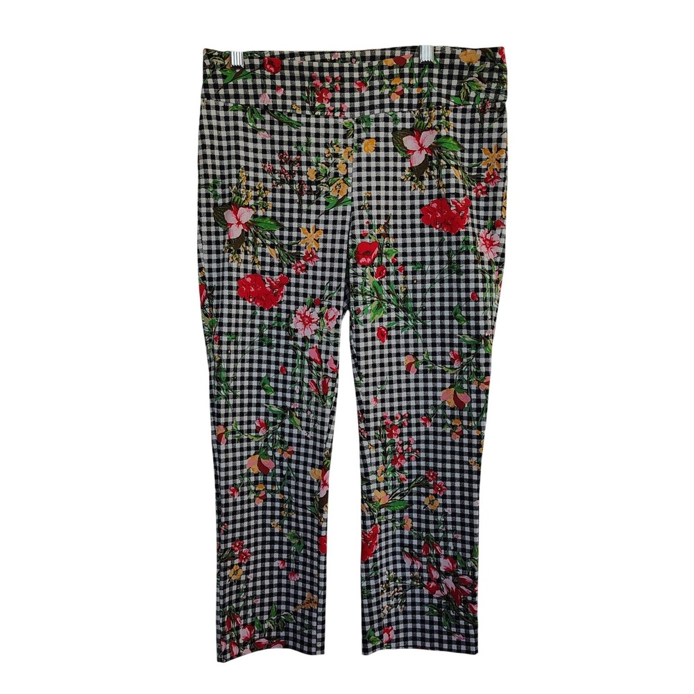 Jules‎ & Leopold Gingham Floral Cropped Slim Pants Black White Red Womens Size M